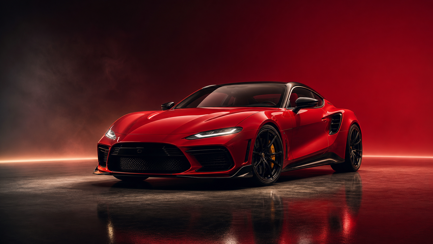 A red sports car used as the campaign hero visual